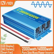 2000W 4000W Power Inverter 12V to 110V Pure Sine Wave LCD 3AC Car Converter Home