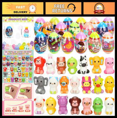 24 Pack Easter Eggs with Squishy Toys Inside, Stress Relief for Kids, Party Favo