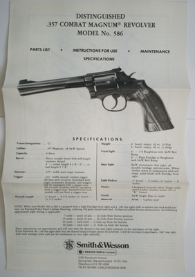 #ad #ad Samp;W DISTINGUISHED COMBAT MAGNUM REVOLVER MODEL 586 .357 MAG INSTRUCTIONS SHEET $19.95