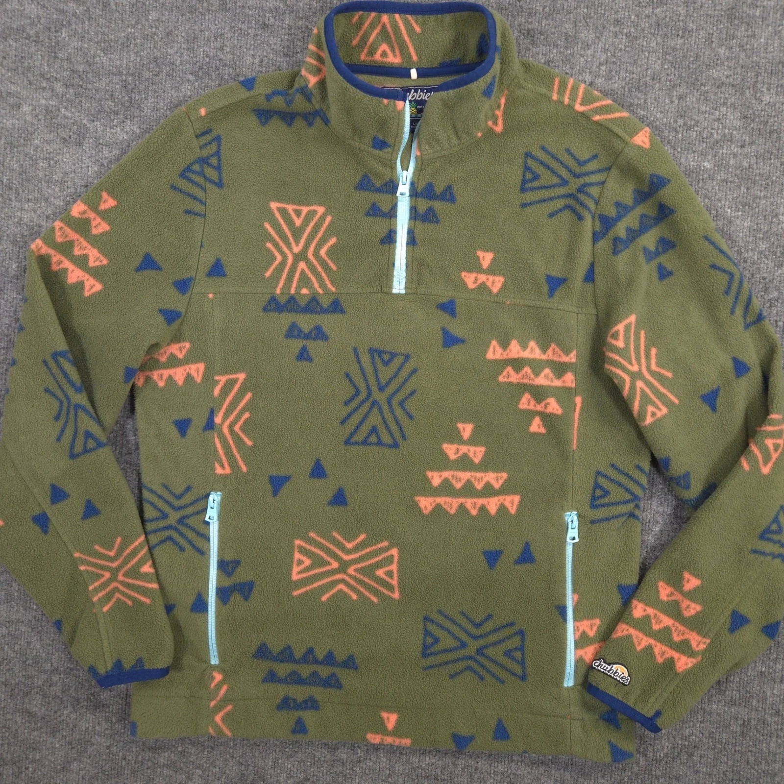 Chubbies Fleece 1/4 Zip Mens Large Green The Flame Commander Southwestern Tribal image 1