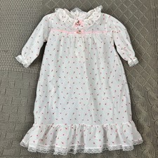 Alexis Vintage White and Pink Rosette Girls Nightgown 90s 80s  13-18lbs