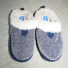 Floopi Navy Chevron Print Faux Fur Lined Indoor Outdoor Clog Slipper Small 5/6
