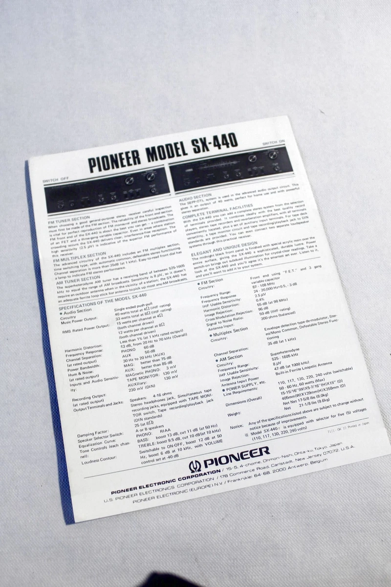Originale Werbung / Datenblatt: Receiver PIONEER SX-440 von 1971