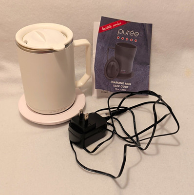 Purée Barista Series 12 oz White Warming Mug w/ Lid, Coaster & Charger