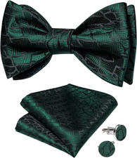 Emerald Green Bow Ties for Men Self Bow Tie and Pocket Square Cuffllinks Form