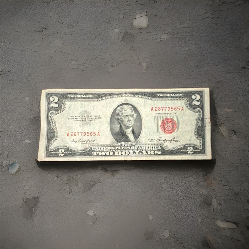 1953 Series $2 United States Note Red Seal Jefferson Monticello A28779565A