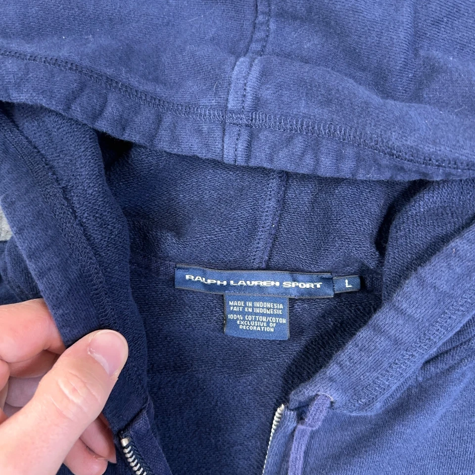 Moletom com capuz esportivo feminino Ralph Lauren L azul marinho zíper completo 100% algodão Y2K - Imagem 3 de 4