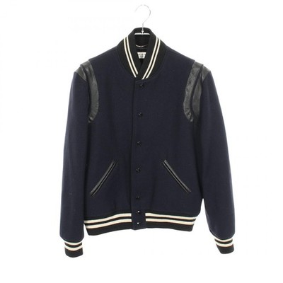 SAINT LAURENT PARIS Teddy Varsity Jacke Blouson 354718 Wolle Navy Schwarz Geb...