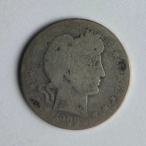 1908-O United States Barber Silver Quarter 90% Silver