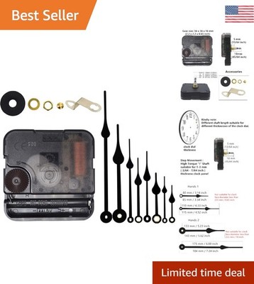 Wall Mount Quartz Clock Movement DIY Kit - Includes Hands and Hook Accessories