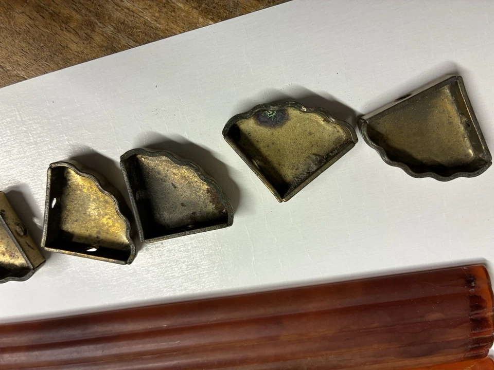 Juego de 3 tiradores de cajón de cascada Art Deco años 30 latón ámbar baquelita celuloide Foto 3 de 4