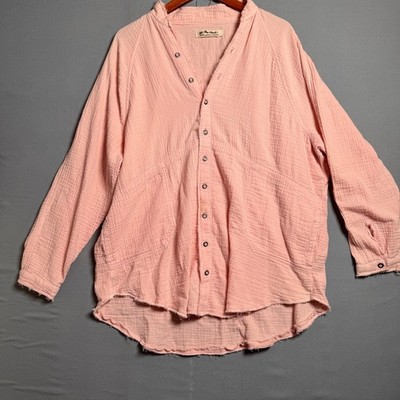 Gauze Shirt M Pink We The Free Oversized Frayed Boho Coastal Cottagecore Pnk