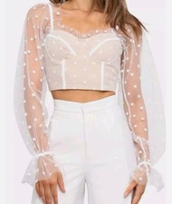 Runaway The Label Polka Dot Mesh Corset Crop Top RNWY large long sleeve