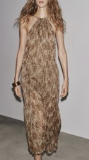 Zara Snakeskin Print Mesh Halter Neck Midi Dress Backless Low Back Size Large