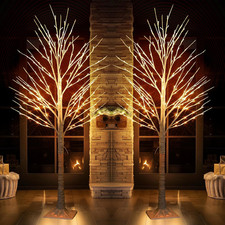 2Pk Lighted Birch Trees 6FT, 288LED Pre-Lit Artificial Xmas Indoor Outdoor Decor