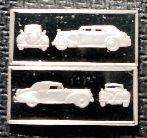 Lot Of 2 Sterling Silver Classic Car Miniature Proof Bars 5.21 Grams