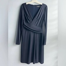 Lauren Ralph Lauren Women's Jersey Long Sleeve Dress, Navy Blue, SZ 16
