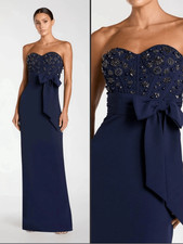MAC DUGGAL 2395 Navy Strapless Embellished Bustier Gown with Bow Size 10