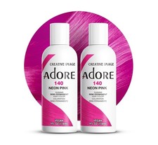  2 Pack Adore Semi Permanent Hair Dye Color 4oz  140 Neon Pink 