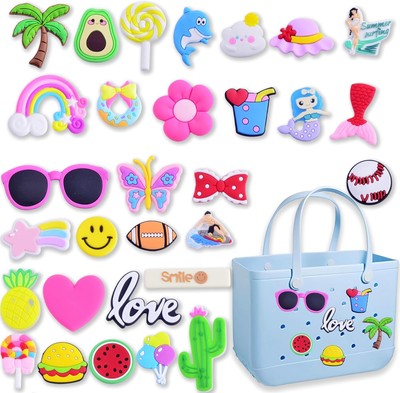 Charms for Bogg Bag, 30pcs Accessories Letters Flowers Baseball Beach Cute Decor