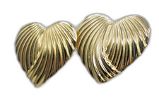 Gold Plated Stainless Steel Heart Stud Earrings Ribbed Modern Love