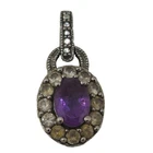 Sterling Silver 925 Pendant Purple Oval Gemstone Halo Vintage