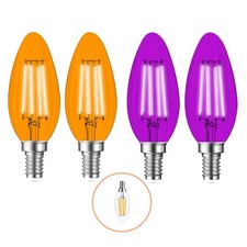 4 Pack Filament E12 Candelabra LED Halloween Light Bulbs - 4W Purple Orange