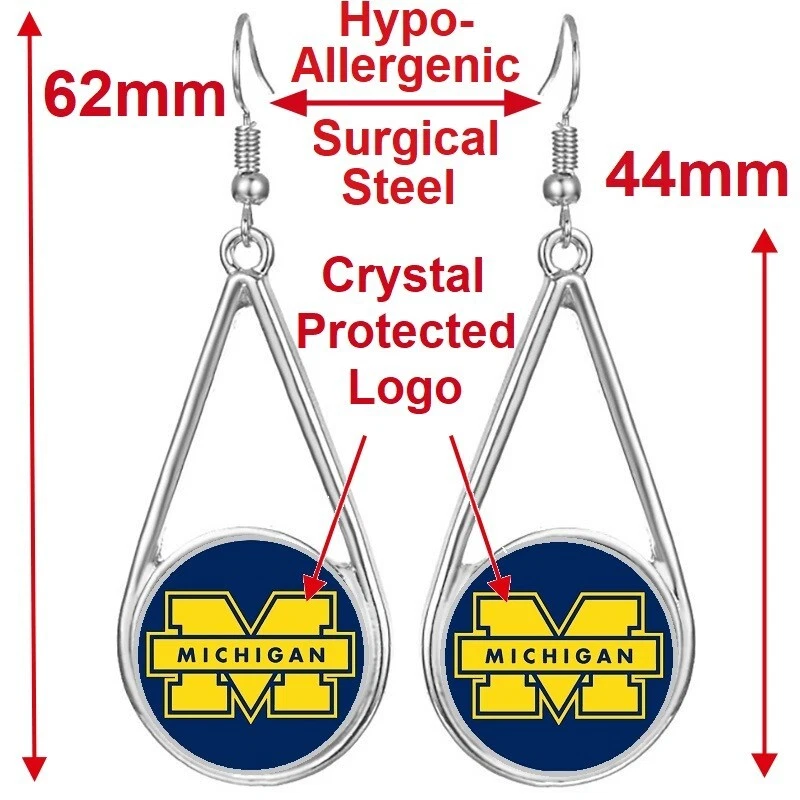 Pendientes colgantes Michigan Wolverines azules de plata para mujer con paquete de regalo D29 Foto 2 de 4