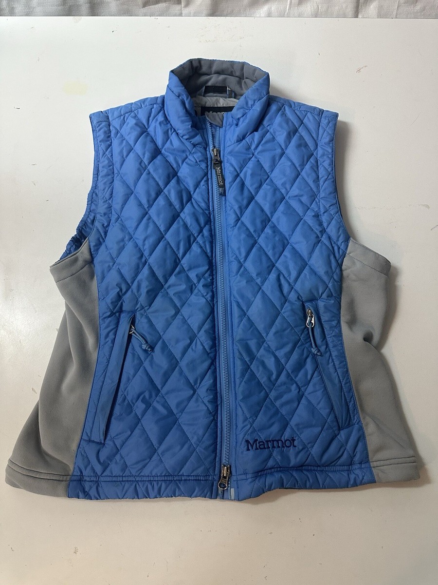 Marmot Full Zip Quilted Outdoor Hiking Blue Gray Puffer Vest Women’s Size L