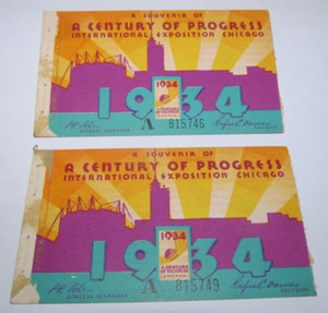 1934 A CENTURY OF PROGRESS CHICAGO INTERNATIONAL EXPOSITION Ticket Stub Souvenir