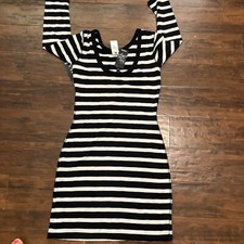 Womens Express Blk & & Wht Striped Bodycon Dress Size S 2 Chic Way For Neckline