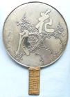 ANTIQUE C.1900'S JAPANESE WHITE METAL NAGAMI HAND MIRROR - "MOONFLOWER"