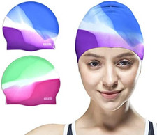Silicone Swim Caps, 2 Pack Durable Comfortable Adult Swimming Cap Elastomeric fo