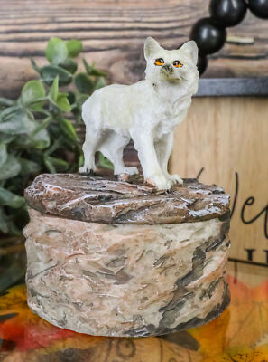 Small Albino Snow White Wolf Rounded Jewelry Decorative Box Figurine Decor