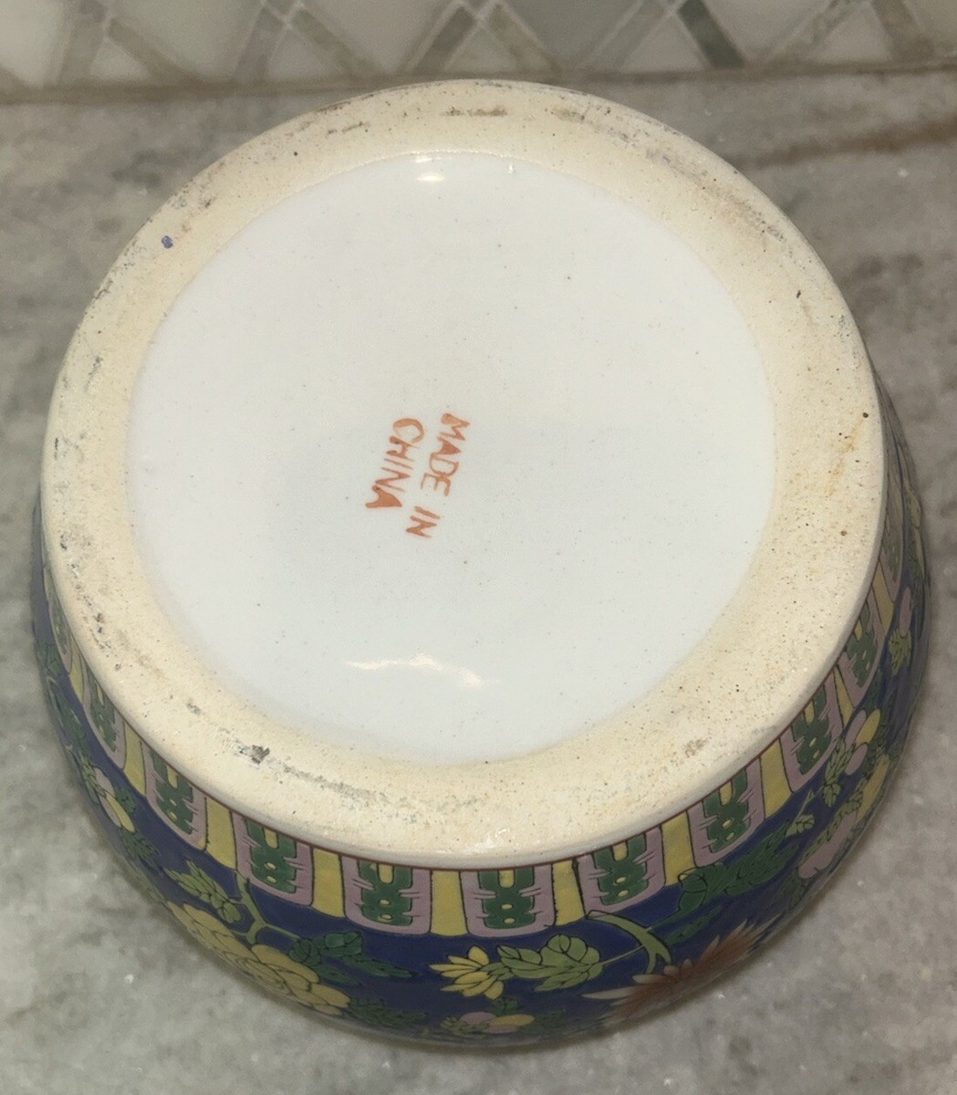 ウエストでポテティーでホワイトな1.8*3本　34度 VTG 1980s Chinoiserie Blue White floral Pot Planter 7.25”Tall 10