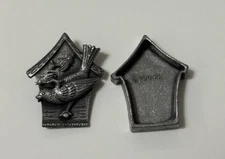 Vintage Torino Pewter Bird House Trinket Box Earrings Brooch