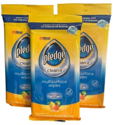 3 Pledge Citrus Multi-surface Wipes 25 Pre-Moistened Wipes Per Package 