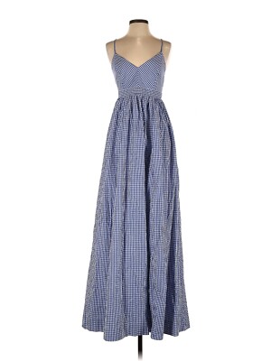 NWT Long Spaghetti-Strap Maxi in White Blue Gingham Cotton Dress 00P 
