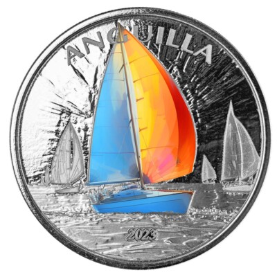 Silbermünze 1 Oz Anguilla  2 Dollar EC8 Segelregatta 6.Ausgabe 2023  Farbe Color