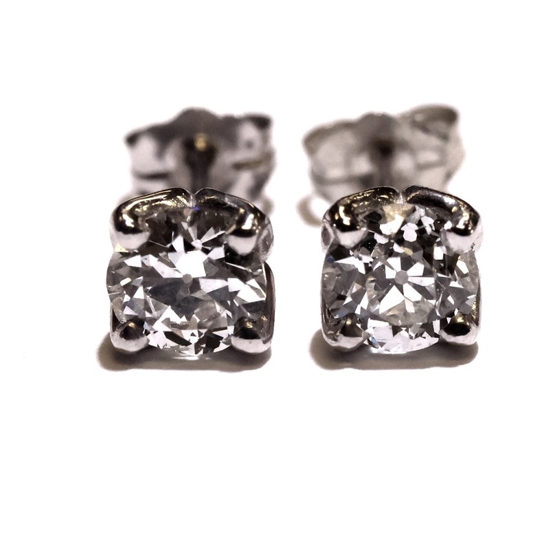 GIA 14k white gold 1.17ct VS2 SI2 G round diamond 4 prong deco stud earrings