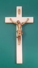 Vintage Resin Crucifix 8.25"x4.25" White & Bronze