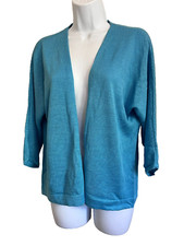 J. Jill Size M Blue Linen Blend Open Front Cardigan Sweater