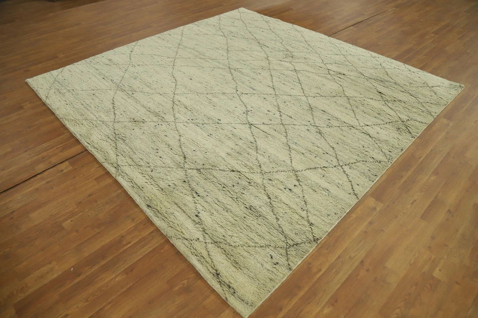 Earth Tone Wool Moroccan Indian Square Rug Hand-made Modern Carpet 8x8 - Image 4 of 4