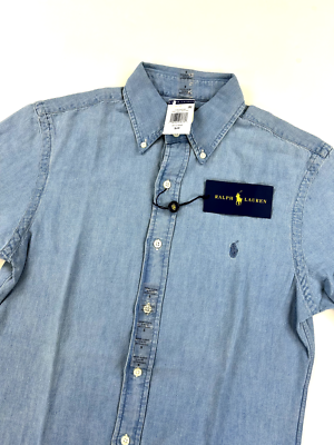 美品 POLO RALPH LAUREN DENIM BD SHIRT S/S Polo Ralph Lauren Short Sleeve Slim Fit Denim Button-Down