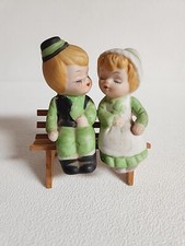 VTG Girl and boy kissing on bench salt and pepper Glue to Bench Crack on Bonnet