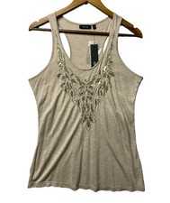 Apt. 9 Womens Tank Top Beige Rhinestone Bling Sleeveless Tank Artsy Size M