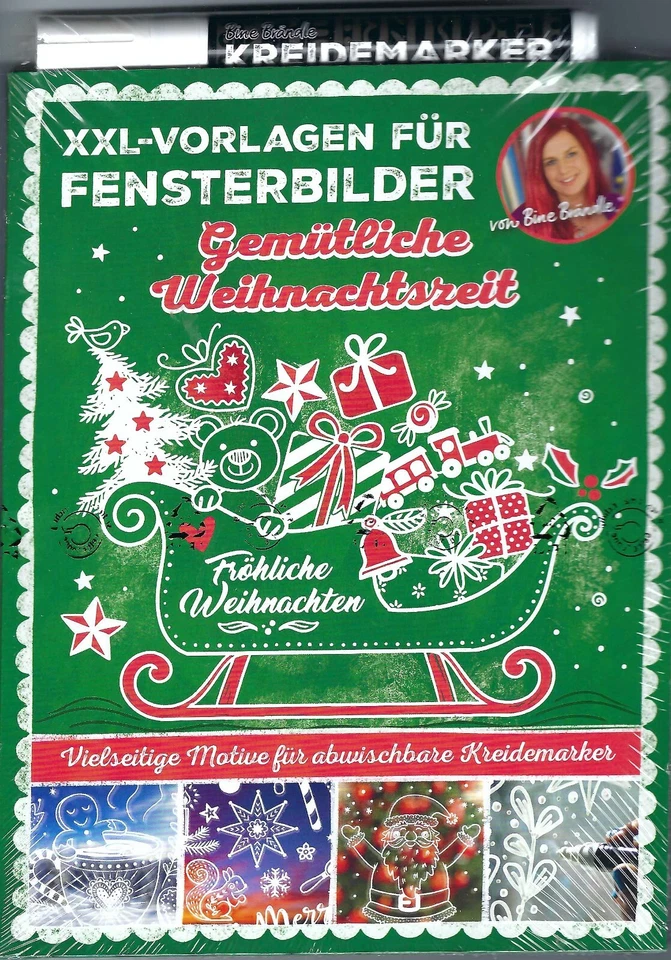 BINE BRÄNDLE XXL Vorlagen f.Fensterbilder "Gemütliche Weihnachtszeit"-m.Kreidemarker" Neu&OVP