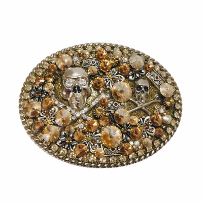 Vintage Wear Crystal Bling Belt Buckle Skulls Bejeweled  display picture 2
