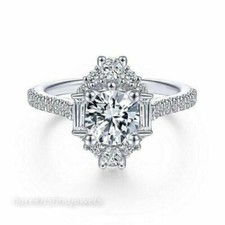 Engagement Wedding Ring 1.95CT Lab-Created Round Cut Diamond 14K White Gold Over