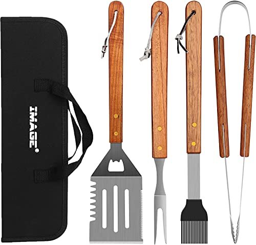 Offerta Set BBQ IMAGE 4 Pezzi - Utensili Barbecue Acciaio e Legno